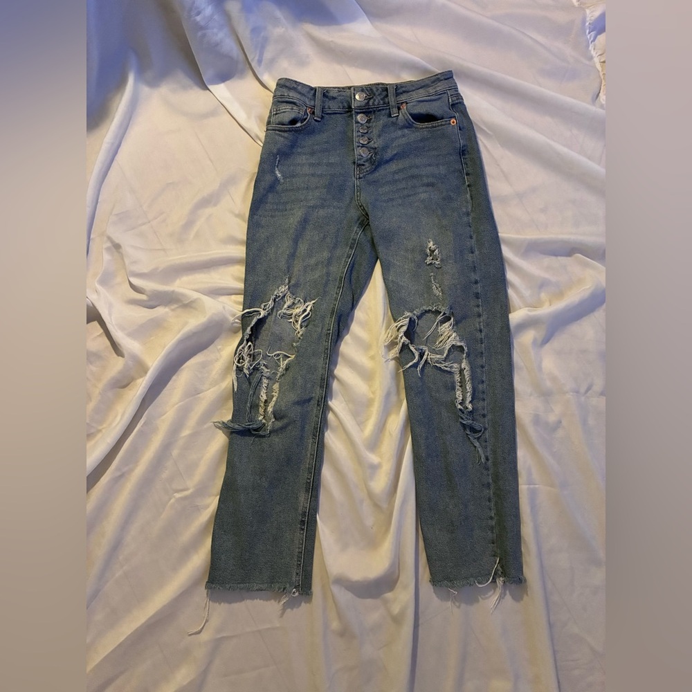 Wild Fable Exposed Button-Fly Closure High Rise Straight Distressed Ripped Jeans